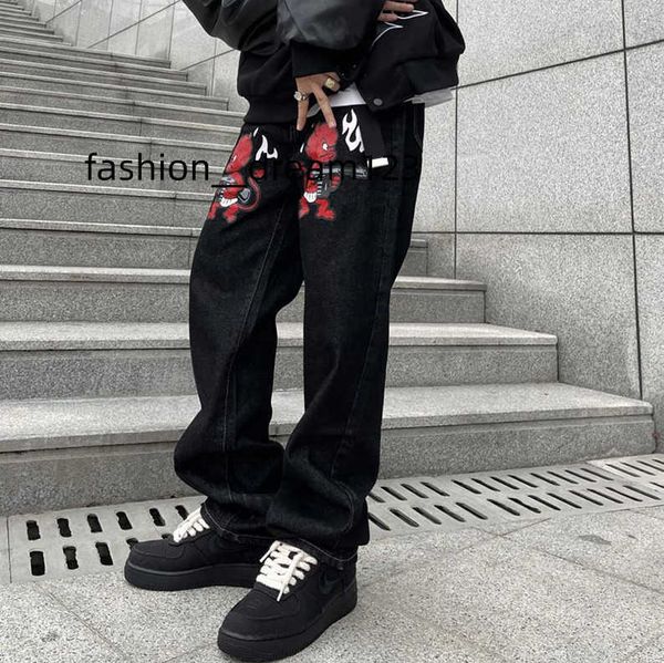 

custom hip hop punk digital transfer printing denim trousers relaxed fit baggy jeans men washing men's jeans, Blue
