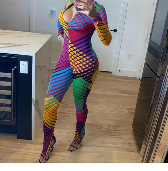 

women039s jumpsuits rompers women fashion colorful striped fall winter long sleeve streetwear elasticity high zipper playsuit8137851, Black;white