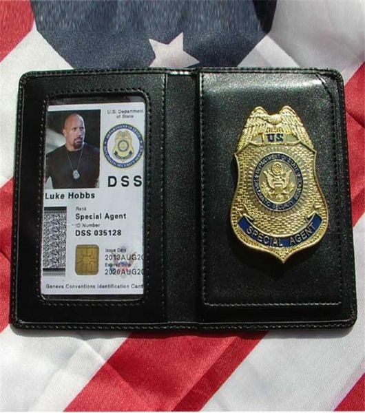 

pins brooches movie the fast and furious metal dss badge pin id cards genuine leather case holder wallet 11 gift cosplay colle5573553, Gray