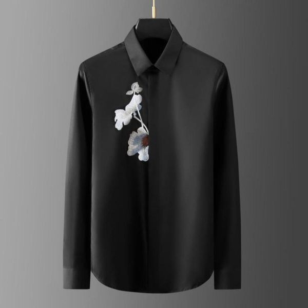 

minglu white black male shirts luxury lotus embroidery long sleeve casual mens dress shirts fashion slim fit party man5121818