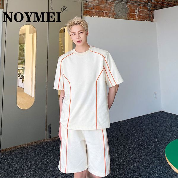 

men s tracksuits noymei summer korean casual round neck short sleeve breeches suit trend shoulder pad webbing design two piece set wa1036 23, Gray