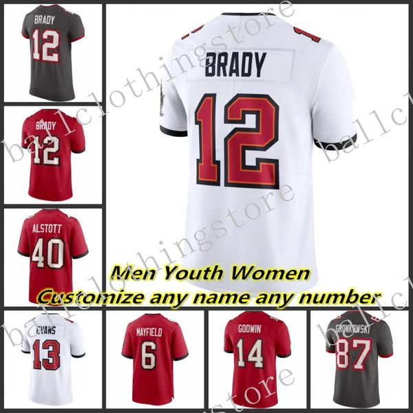 

hd custom women youth mens american football jerseys 12 brady 87 gronkowski 13 evans 14 godwin 45 white 28 fournette 31 winfield jr sports j, Black;red