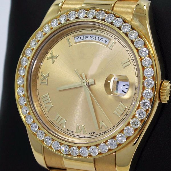 

luxury dj new factory day-date 118348-0147 18k yellow gold 39mm diamond bezel box/paper asia 3235 automatic mens men's watch, Slivery;brown