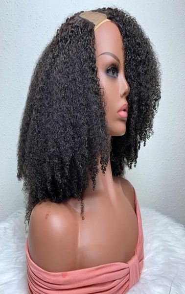 

hair band glueless 4a afro kinky curly v part nsity unprocessed human hair u part s for women middle part full end machine 22120543867535, Black;brown