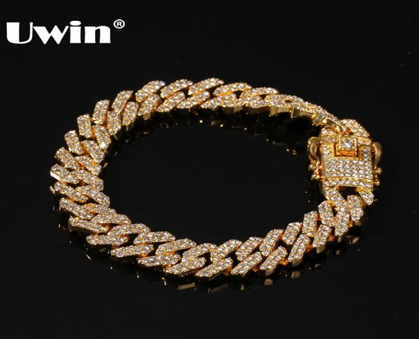 

whole 12mm bling slink miami cuban bracelets gold color full iced rhinestones hiphop mens bracelet fashion jewelry4787719, Black