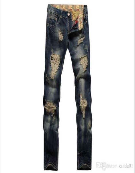 

designer mens jeans big hole the beggar old style straight slim fit european wiind all season jeans6603142, Blue