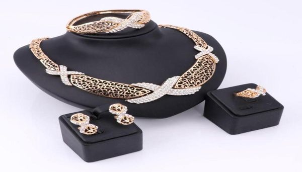 

new hollow luxury jewelry sets for women zinc alloy necklaces lady bracelets rings stud earrings gold plated vintage accessories535401210, Slivery;golden