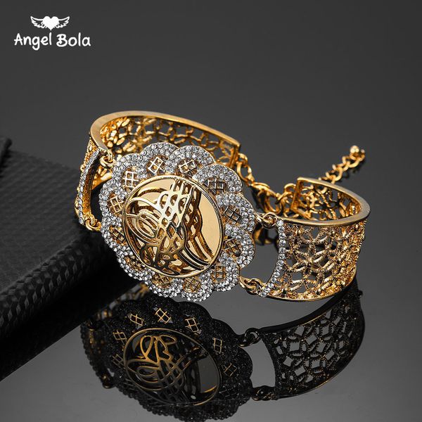 

chain muslim islam wedding gift middle east jewelry bracelets arab bracelet vintage gold color flower wide cuff bangle 230710, Black