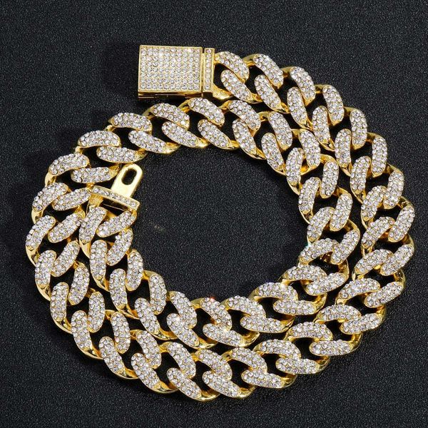 

strands strings ins men's hip hop cuban chain 15mm three rows full diamond necklace nightclub bounce di personalized exaggerated clavic, Black