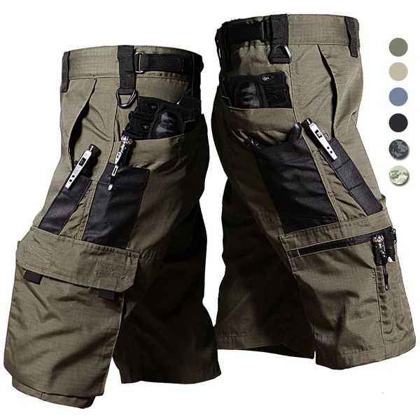 

mens shorts cargo summer tactical cropped trousers military outdoor waterproof multipocket bermudas pants camo ripshiking 230710, White;black