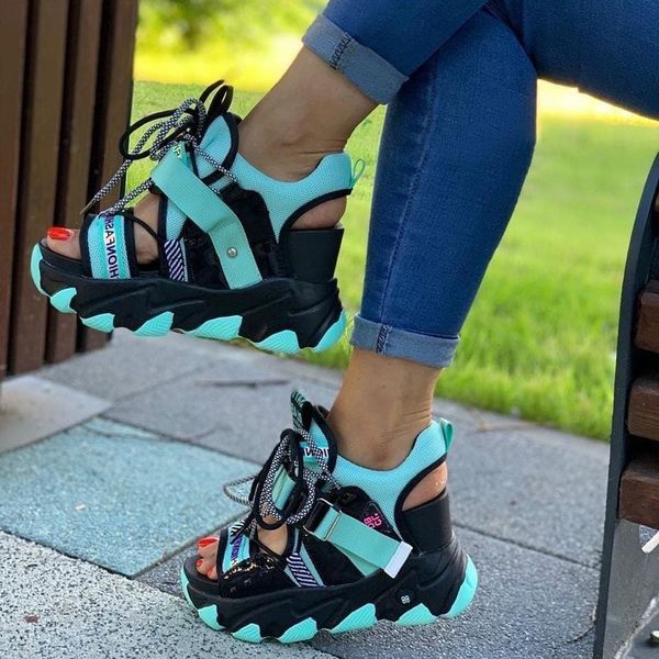 

sandals comemore leisure lady platform chunky mixed color shoes sports wedge white women high heel beach casual 34 230711, Black