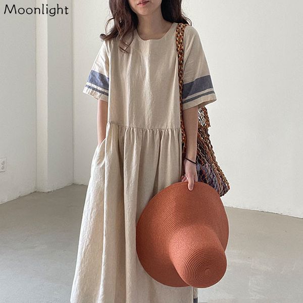 

urban dresses vintage bohemia long korean o neck color contrast dres loose half sleeve large swing robes femme chic vestidos 230711, White;black