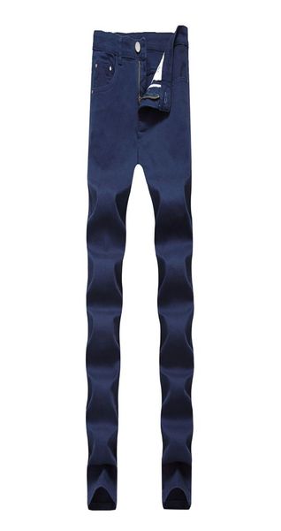 

new men jeans skinny denim straight casual jeans many pure color straight pants mid waist 257971, Blue