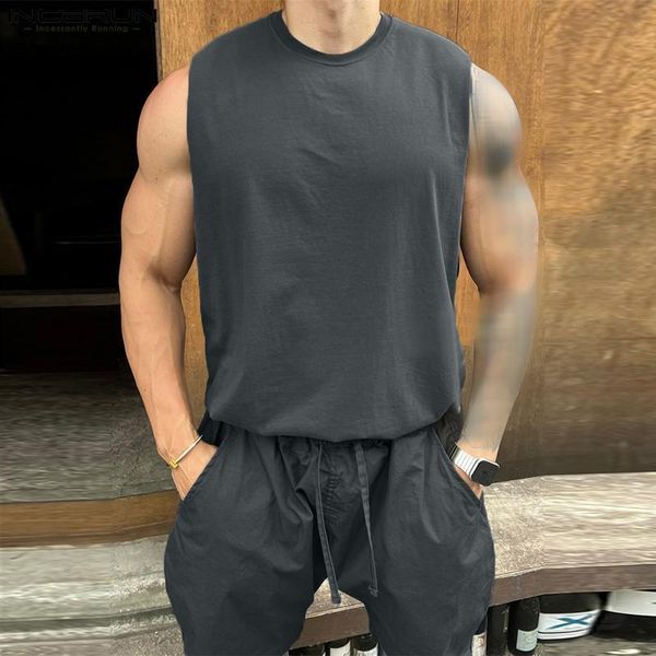 

men's tracksuits men's solid o-neck sleeveless tank and drawstring shorts 2pcs exercise street suit men's casual set s-5xl in, Gray
