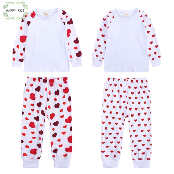 

pajamas 1-13y toddler boys girls long sleeve snug soft cotton 2piece pajamas set kids lover heart pjs sleepwear children easter day gift 230, Blue;red