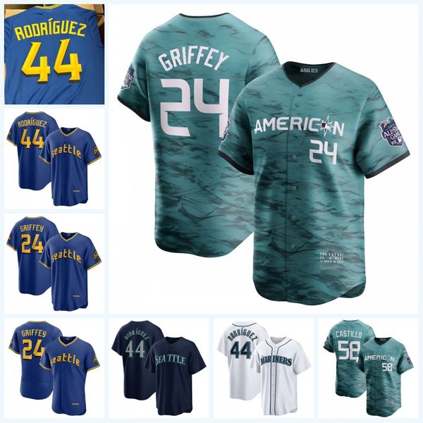 

2023 all star julio rodriguez jersey ken griffey jr. eugenio suarez 23 ty france teoscar hernandez luis castillo sam haggerty seattle j.p. c, Blue;black