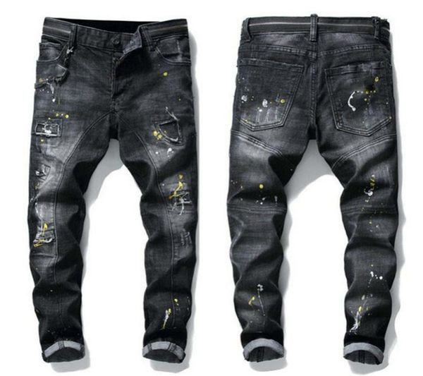 

mens rips stretch black jeans fashion slim fit washed motocycle denim pants panelled hip hop trousers slimfit elastic trousers eb7330880, Blue