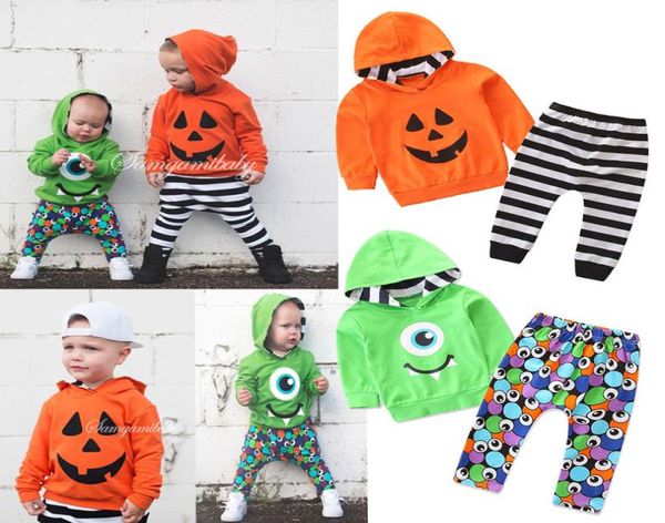

baby boy cartoon suit toddler baby halloween theme clothing kids striped big eye printed long sleeve hoodie pants set 066403705, White