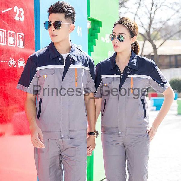 

others apparel summer work clothes men women working coveralls reflective thin section breathable uniforms factory workshop service car repa, Black;white