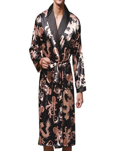 

mens robe long sleeves bathrobe silk kimono print pajamas bathrobe night dressing gown191l4354760, Black;brown