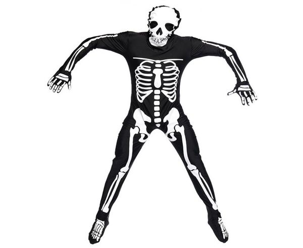 

umorden halloween purim party costume man scary skull skeleton costumes long jumpsuit zentai suit for men4897221, Black;red