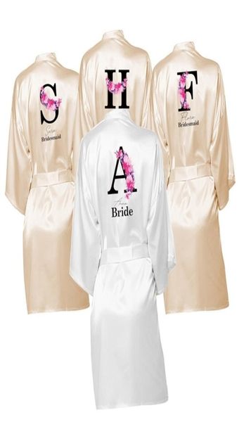 

personalised bride robe custom name birthday and bridesmaid robe dressing gown satin bridal pajamas lj2008263162807, Black;red