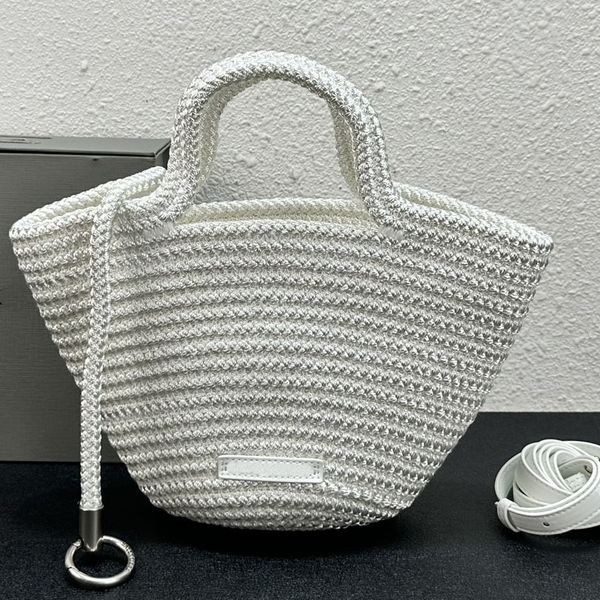 

basket bag nylon cord woven tote bags strap knitting handbags purse fashion letter removable crossbody strap open handbag inside flat pocket