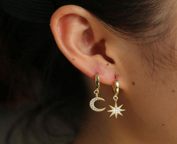 

moon star earring dangle cute moon starbust charm gold plated 2018 christmas gift gift 925 sterling silver gorgeous women jewelry2608194, Golden;silver