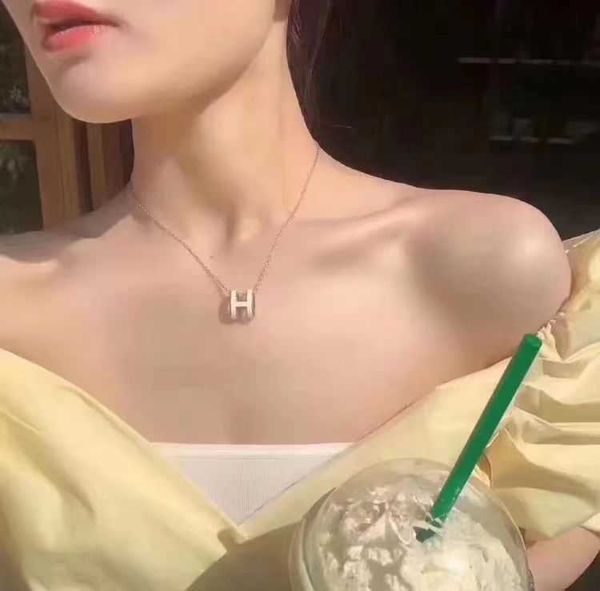 

luxurious h letter pendant necklace women's french minority high level design neckchain xia ti steel colorless collar chain, Silver