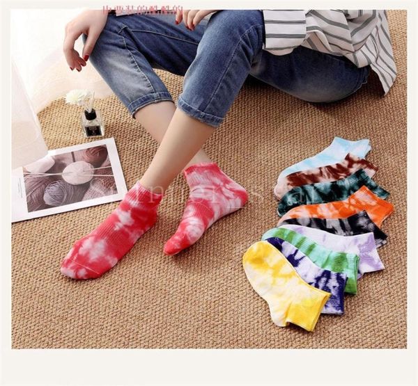 

men women cotton fashion tiedye flower socks low cut ankle rainbow candy color sport3485885, Black