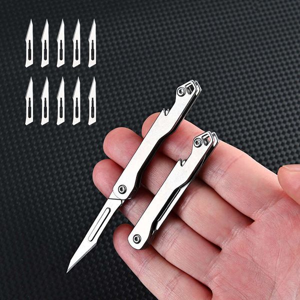 

mini bottle opener scalpel stainless steel g10 folding knife outdoor survival camping portable edc tool 10 blade free, Silver