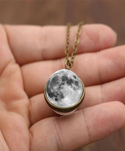 

fashion women men doublesided grey full moon crescent glass ball pendant necklace jewelry perfect gift t4039054426, Silver