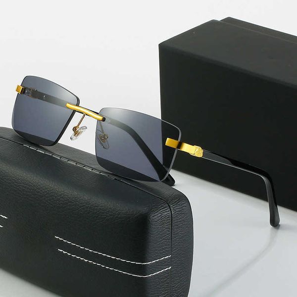 

fashion mercedes-benz sunglasses 2023 new benz frameless sunglasses men's box benz plate leg flat mirror women with logo box, White;black