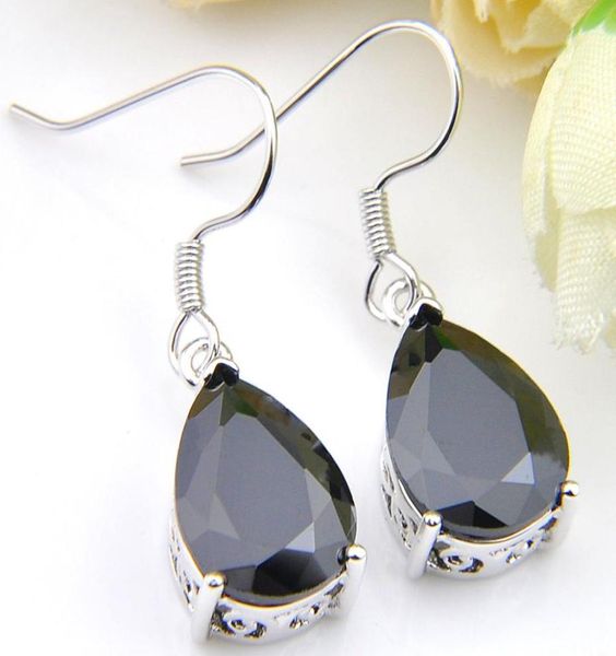 

whole 6 pcs luckyshinene 925 plated silver for woman water drop black crystal cubic zirconia earring drop earrings wedding ear5513031