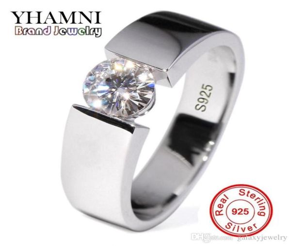 

send silver certificate yhamni 100 real pure 925 silver ring 6mm sona cz diamond engagement wedding rings jewelry for men dr1065413653225, Slivery;golden