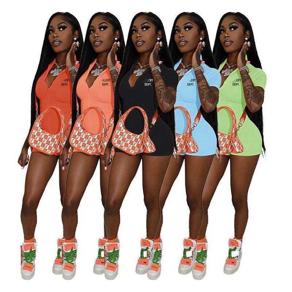 

summer women jumpsuits designer fashion rompers short sleeve letter printed zipper bodysuit shorts capris, Black;white