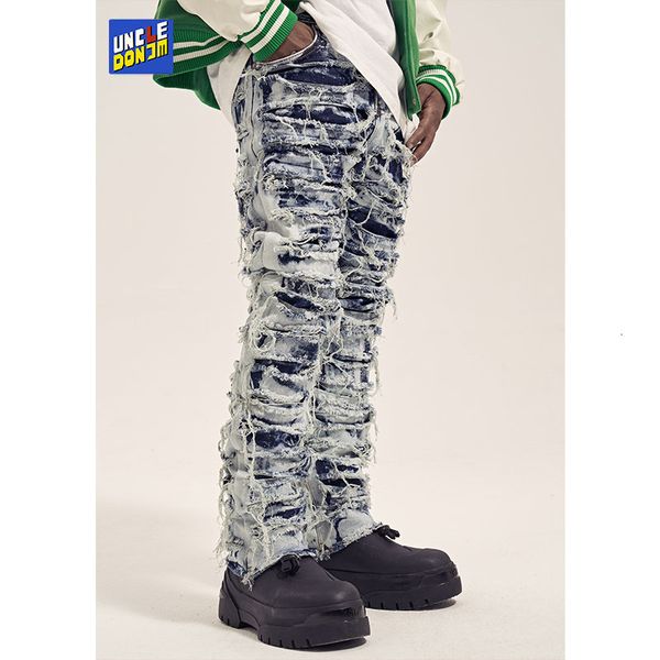 

men's jeans destroy distressed jeans streetwear men ripped skinny moto biker denim y2k mens 230710, Blue