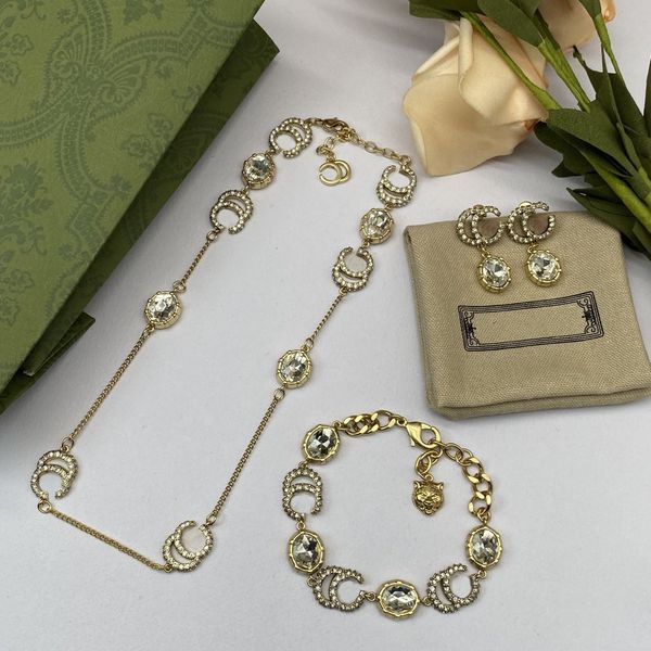 

fashion vintage necklace ladies flower letter heavy decoration color diamond bracelet exaggerated pendant earrings 925 silver needle jewelry, Black
