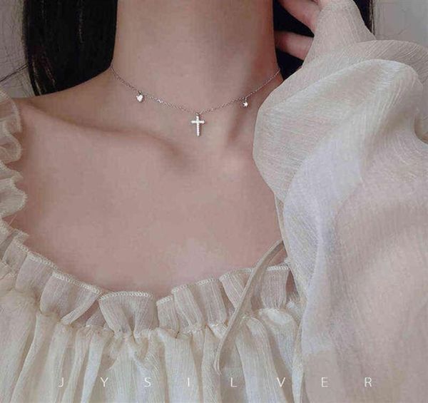 

personality 925 sterling silver cute cross necklace love clavicle chain shiny zircon star pendant ladies party jewelry gift y120424691044