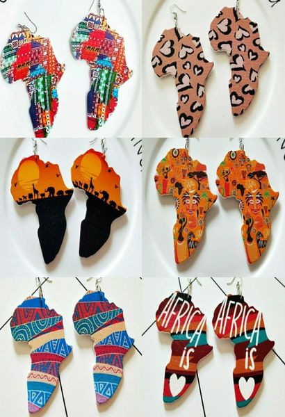 

tribal wood africa map diy colorful painting afro earrings round wooden boho african bohemia ear jewelry party accessory9501427, Silver