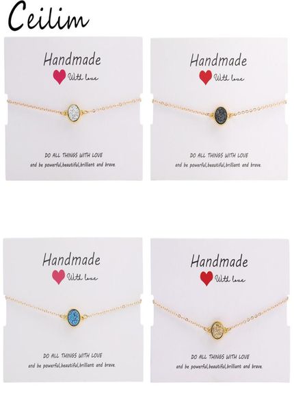 

handmade crystal round resin druzy charm bracelet colorful natural stone bracelets bangles for women gold friendship jewelry gift 6727054, Golden;silver