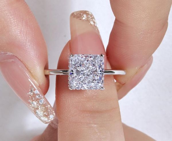 

s925 sterling silver high carbon rhinestone ring women039s square ice flower cut 810 gemstone ring european and american simpl6389923, Golden;silver