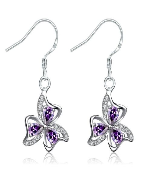 

5 pairs dangle earrings water drop heart flower gold plated earrings purple crystal cubic zirconia gems women chandelier earrings 7466767, Silver