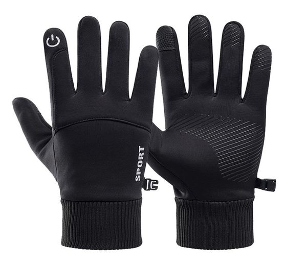 

men winter waterproof cycling gloves outdoor sports running motorcycle ski touch screen fleece gloves nonslip warm full fingers1632605, Black