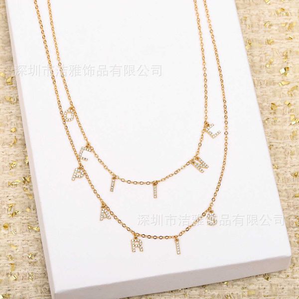 

ce home double layer full letter tassel inlaid diamond necklace handmade clavicle chain choker with various bands and temperament network re, Silver