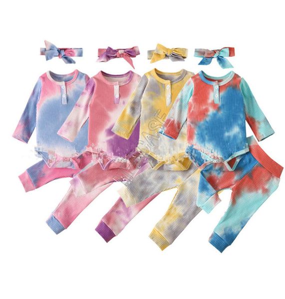 

2020 kids clothes baby long sleeve hoodie sweaters jumpsuits pants headbands three piece set autumn winter children rompers trouse6320828, White