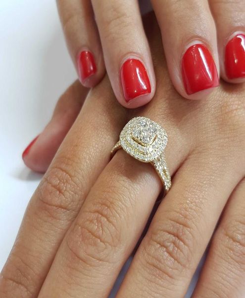 

14k yellow gold 2 carats diamond ring for women square bizuteria gemstone silver 925 jewelry bague diamond rings for female3535317, Golden;silver