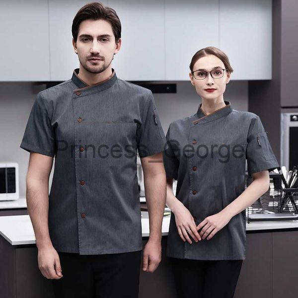

others apparel 2022 chef short uniform catering chef work uniform l cooking double breasted work jackets coats men and women x0711, Black;white