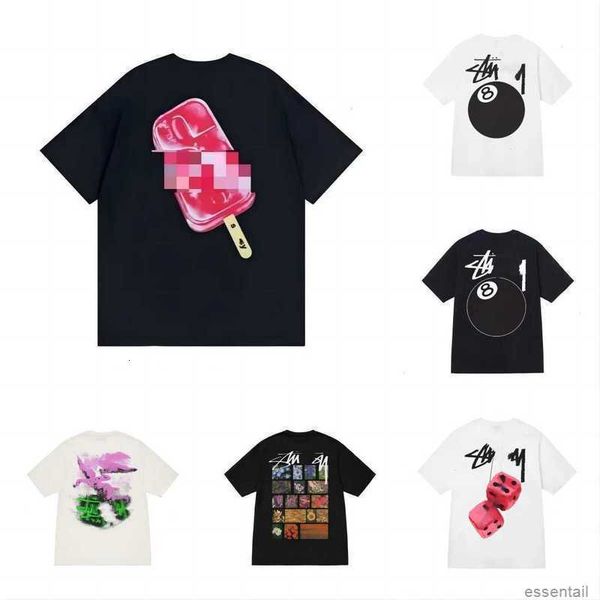 

designer luxury fashion brand stussys classic mens and womens t shirt dice pattern printed alphabet summer high street trend tee 9k6s, White;black
