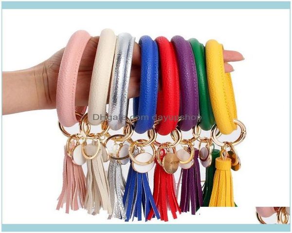

bangle bracelets jewelry fashion pu leather bracelet keychain tassel pendant sports wallet keyring for women jewelry key chains ch3425827, Black